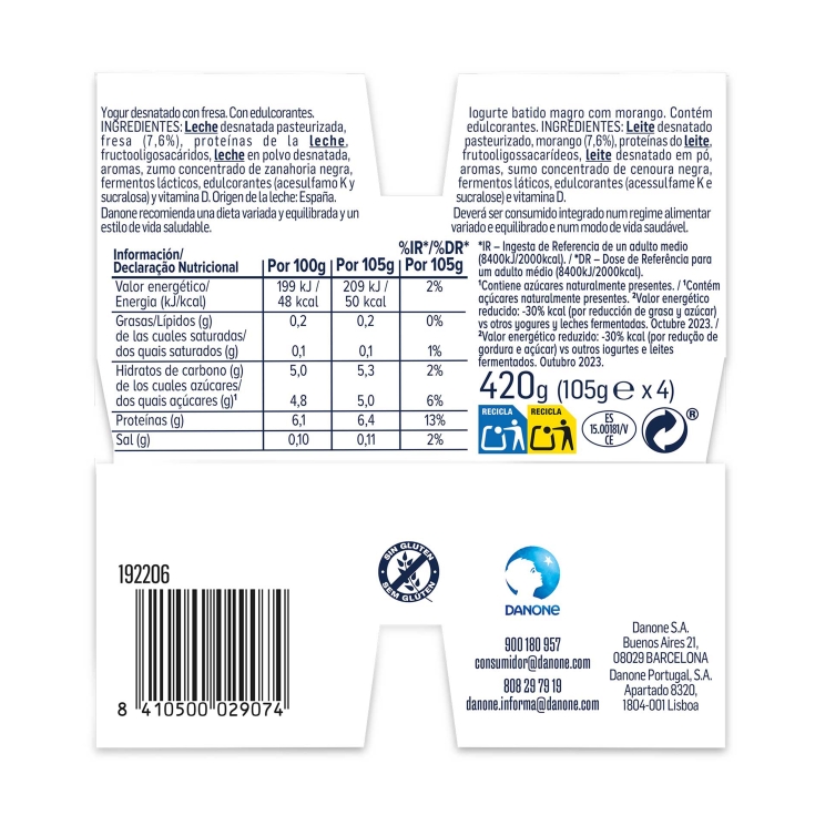 yogur proteína natural fresa 100g, pk-4