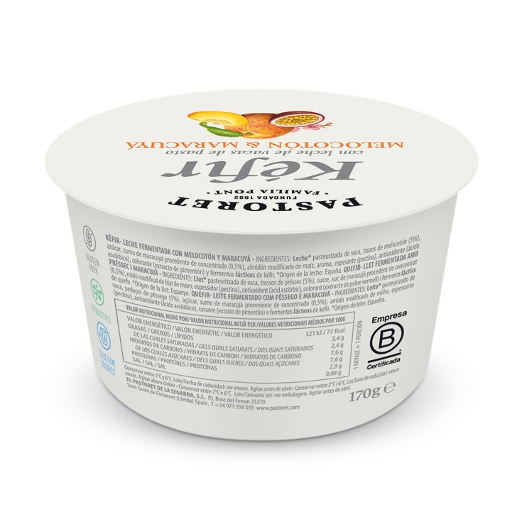 yogur kéfir con melocotón & maracuyá, 170g
