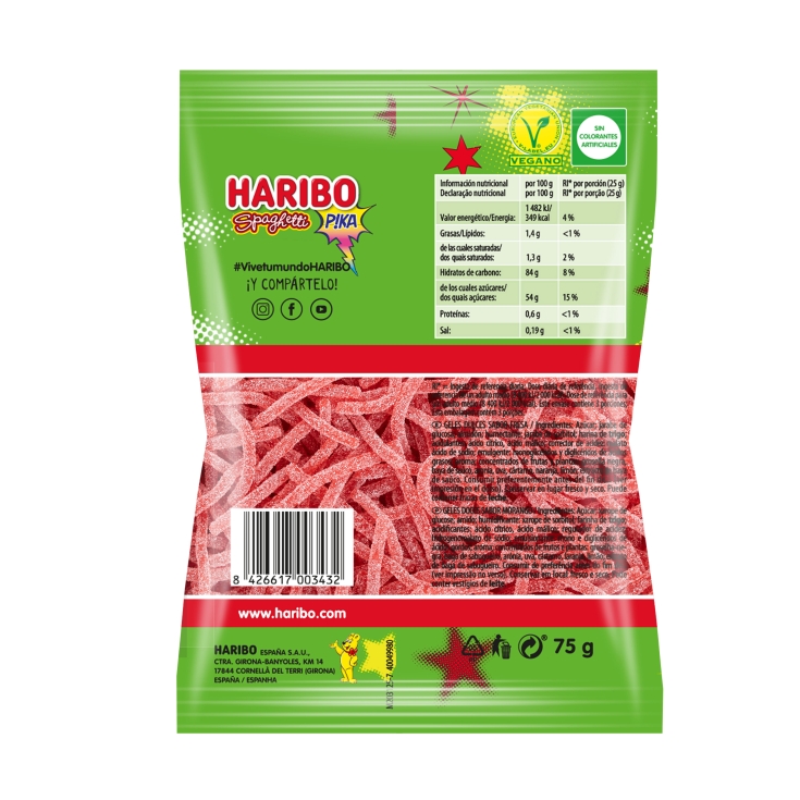 gominola spaguetti fresa pika, 75g