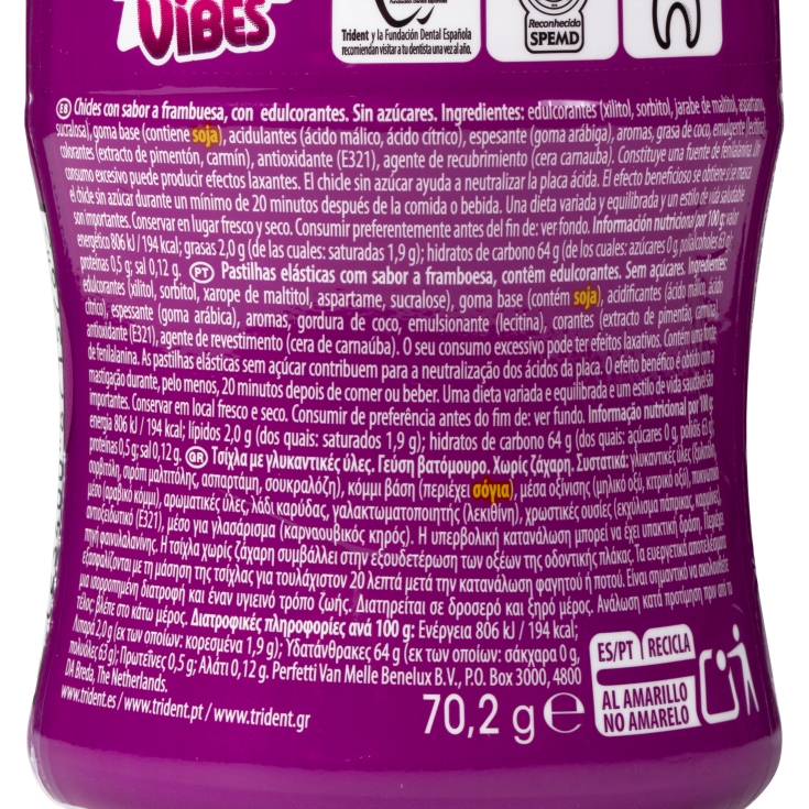 chicles vibes frutos rojos, 70g