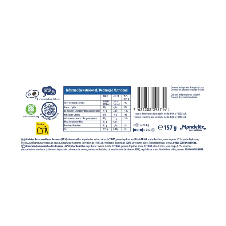 galletas doble crema, 157g