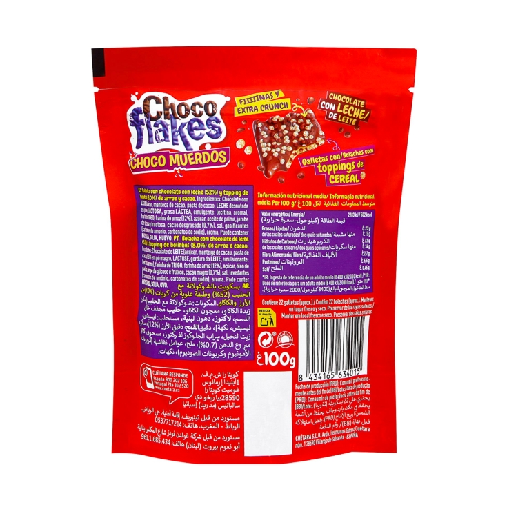 galletas choco muerdos ch.leche flakes, 87g