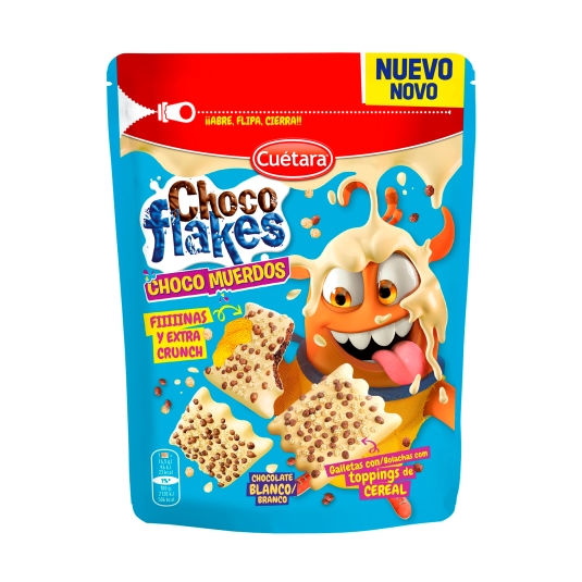 galletas choco muerdos ch.blanco flakes, 100g