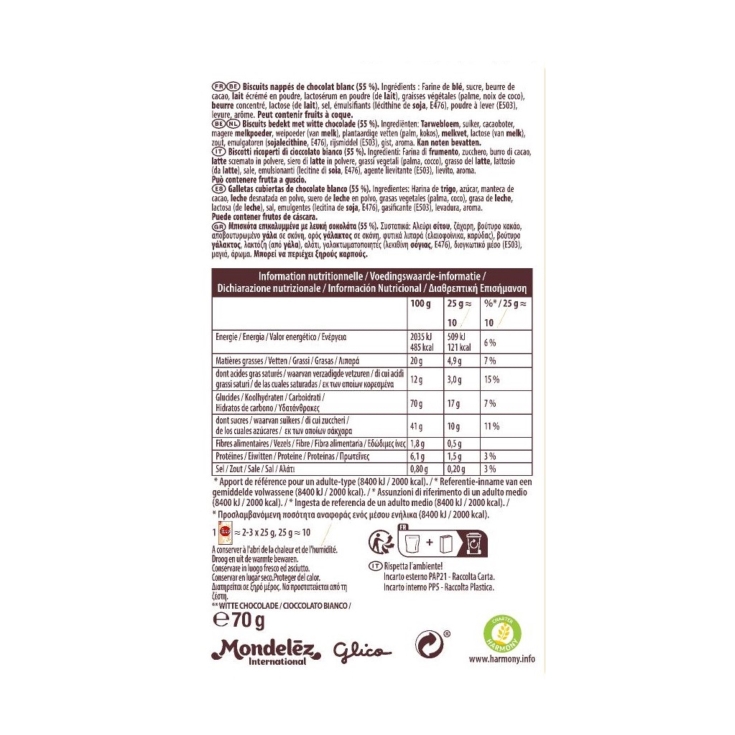 galletas palitos choco blanco, 70g