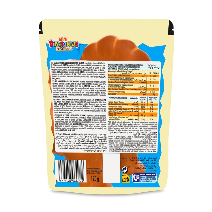 mini galletas choco.blanco dinosaurus, 100g