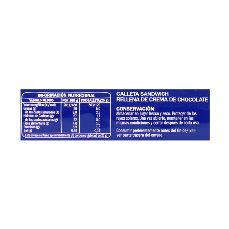 galletas rellenas chocolate, 500g
