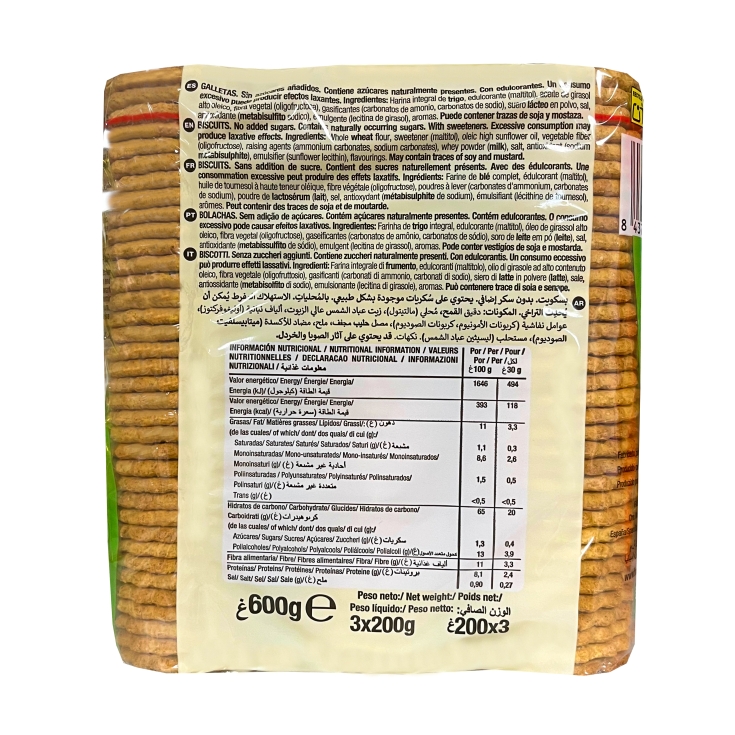 galleta integral 0%azúcar 200g, pk-3