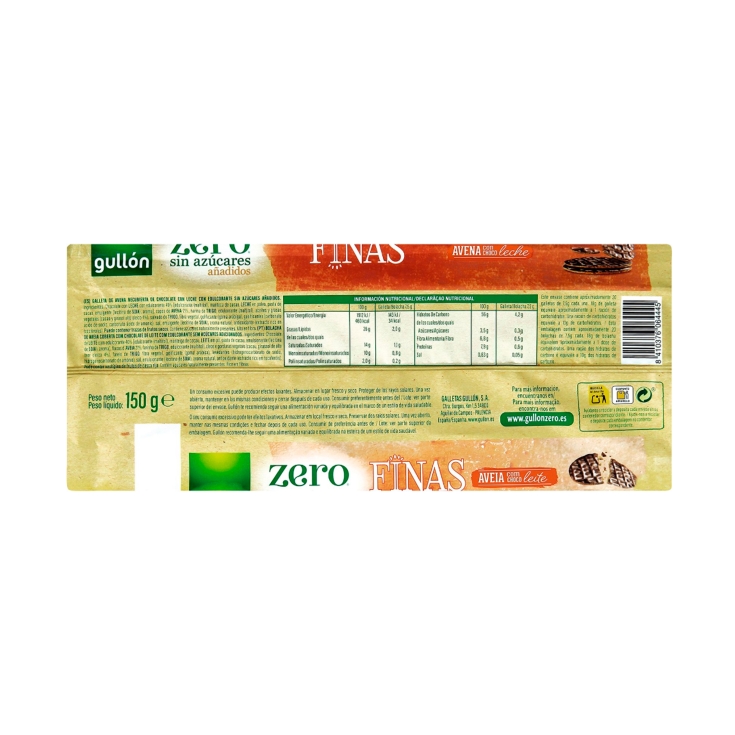 galletas zero finas avena chocoleche, 150g