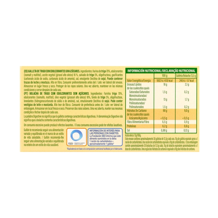 galletas digestive sin azúcares zero, 300g