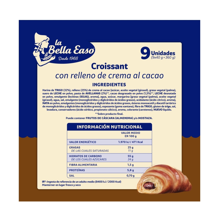 croissants relleno cacao 9ud, 360g