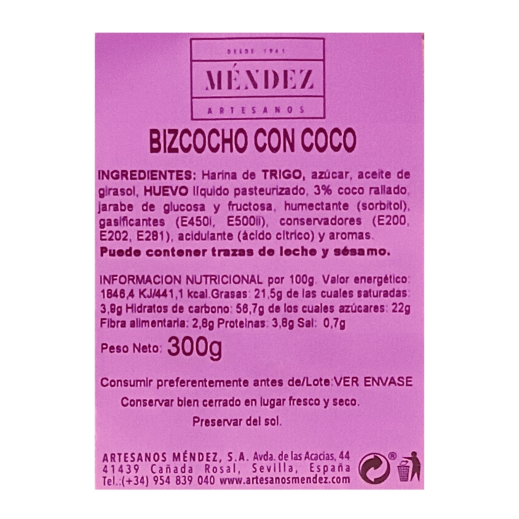 bizcocho coco, 300g