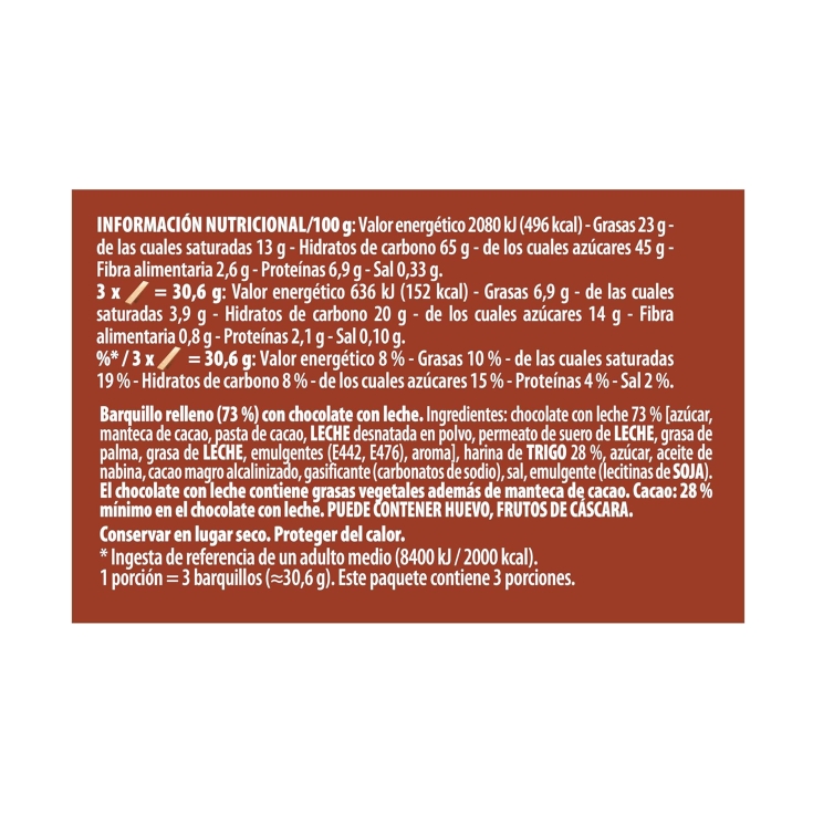 barquillos finas chocolate con leche, 92g