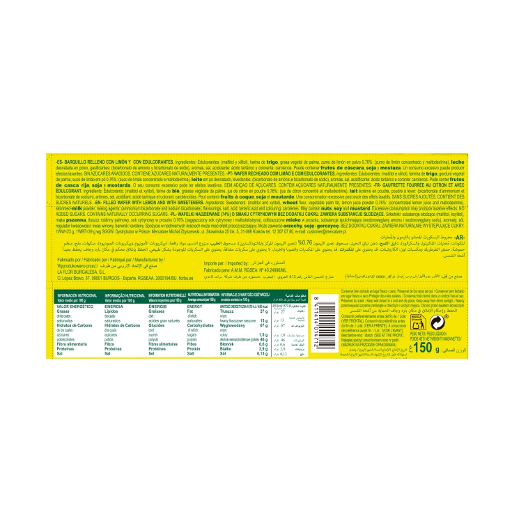 barquillos sin azúcar limón, 150g