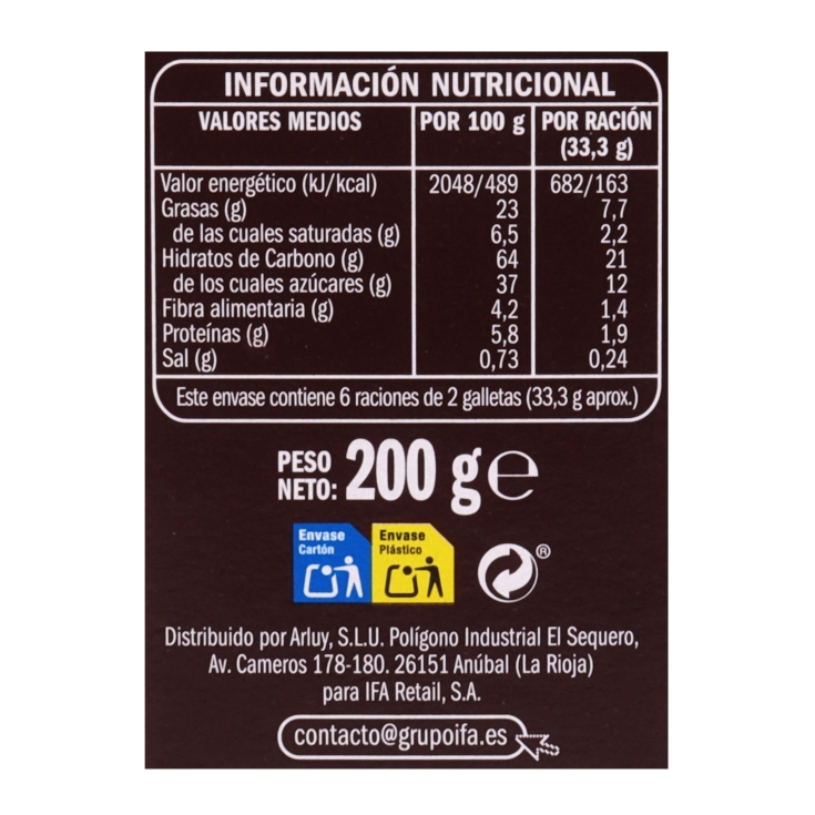 galletas cookies chocolate, 200g