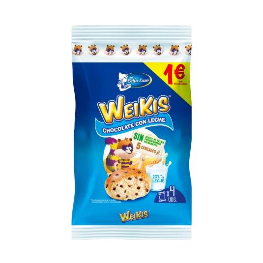 weikis chocolate leche 4ud, 160g