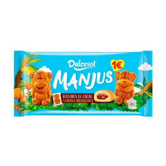 bizcocho manjus rellenos de cacao 4ud, 100g