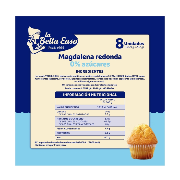 magdalenas 0% azucares 8ud, 230g