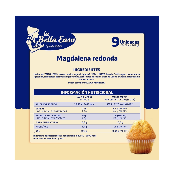magdalenas redondas 9 ud, 261g