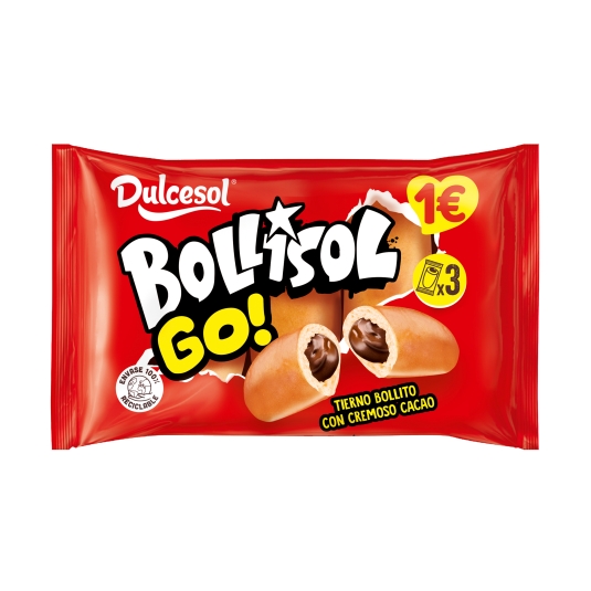 bollisol go! relleno cacao 3ud, 120g