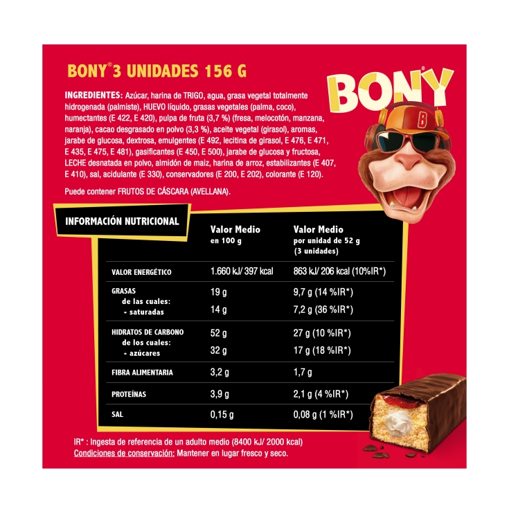 pastelitos bony 3ud, 156g