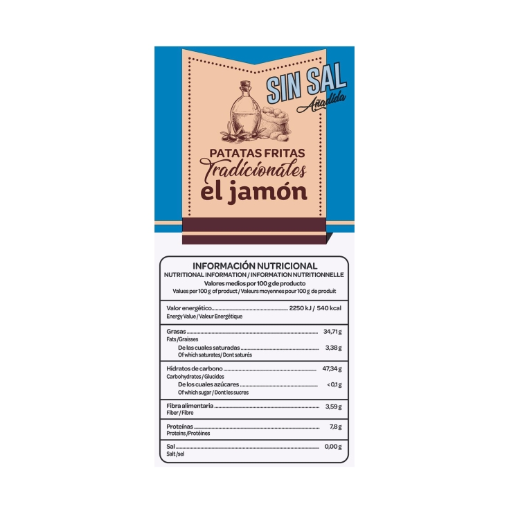 patatas fritas tradicionales sin sal, 150g