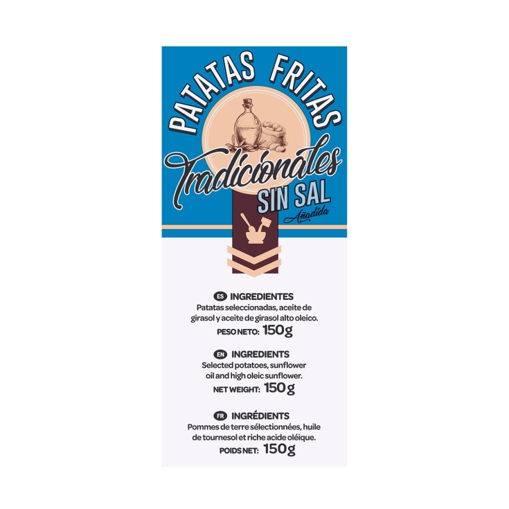 patatas fritas tradicionales sin sal, 150g