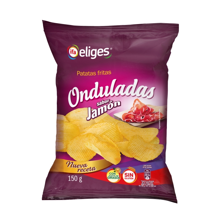 patatas fritas onduladas jamón, 150g