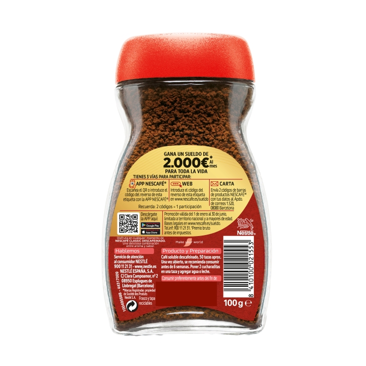 café soluble descafeinado, 100g