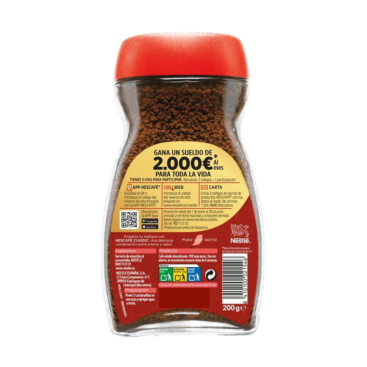 café soluble descafeinado, 200g