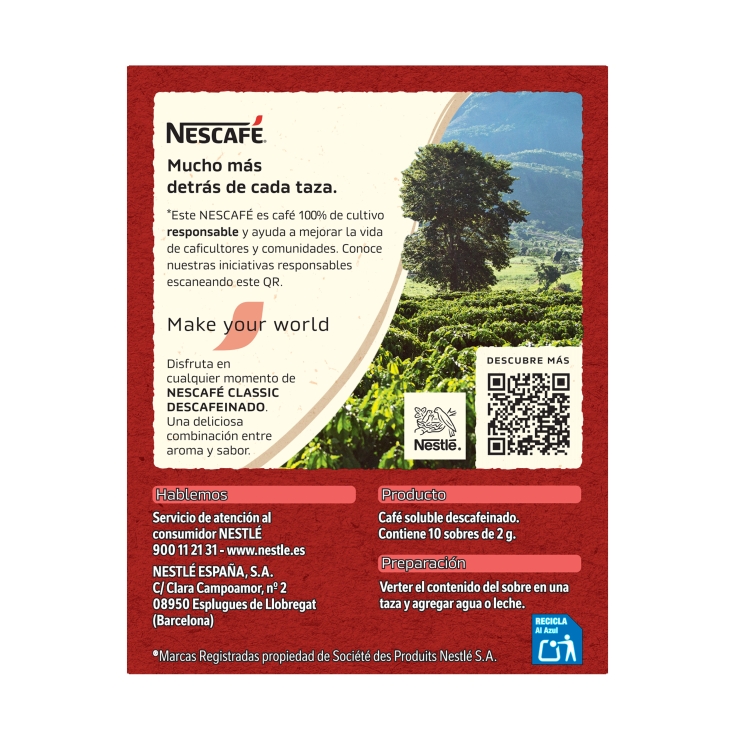 café soluble descafeinado sobres, 10ud