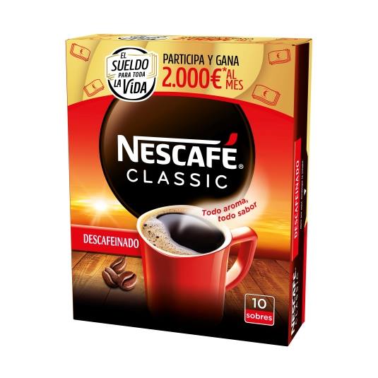 café soluble descafeinado sobres, 10ud