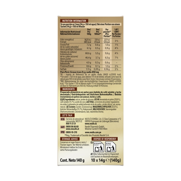 café soluble cappuccino natural, 10ud