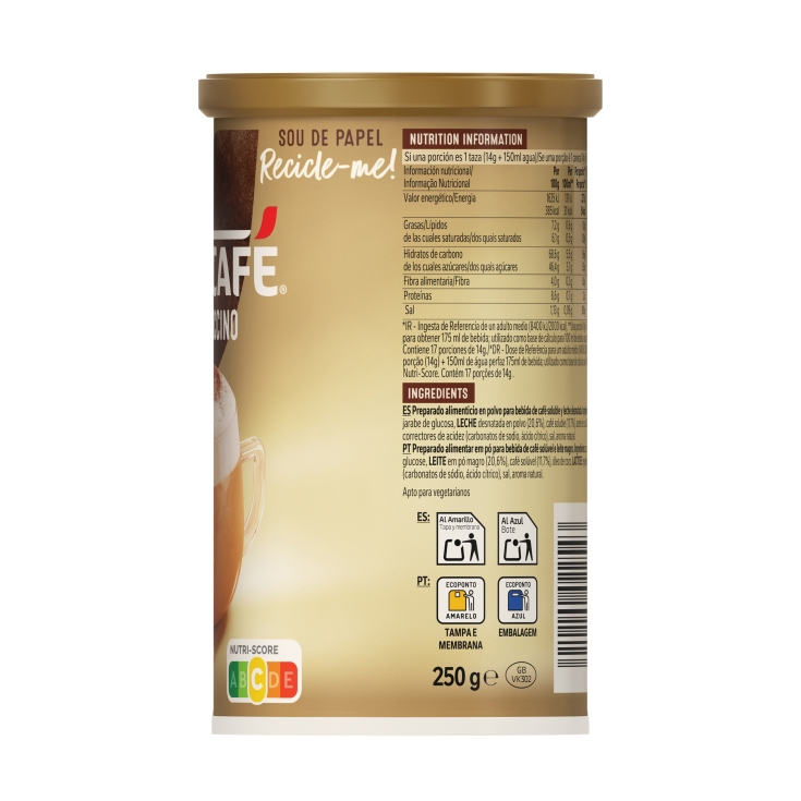 café soluble cappuccino natural bote, 250g