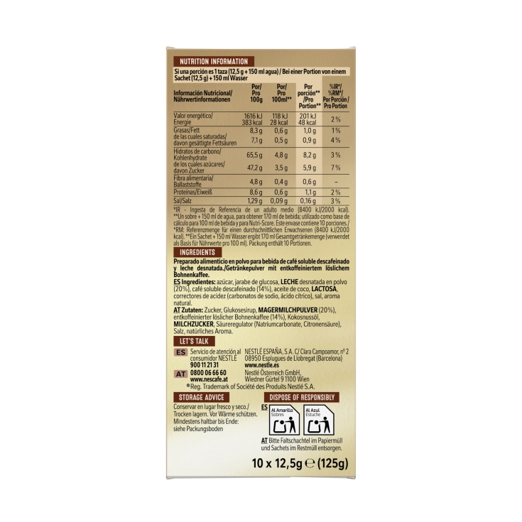 café soluble cappuccino descafeinado, 10ud