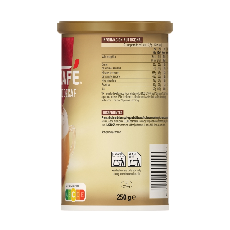 café soluble cappucchino descafeinado, 250g