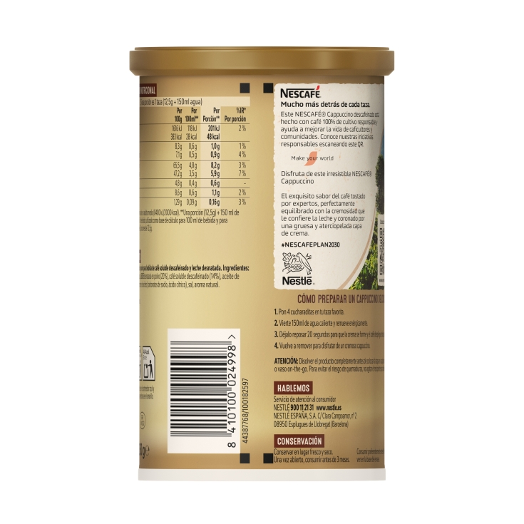 café soluble cappucchino descafeinado, 250g