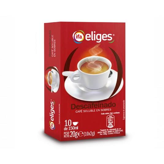 café soluble descafeinado sobres, 10uds