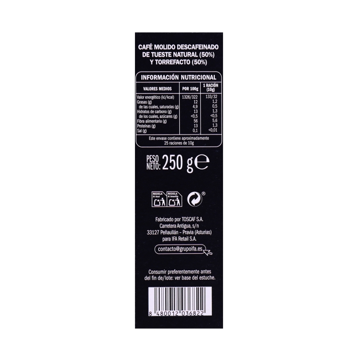 café molido mezcla descafeinado, 250g