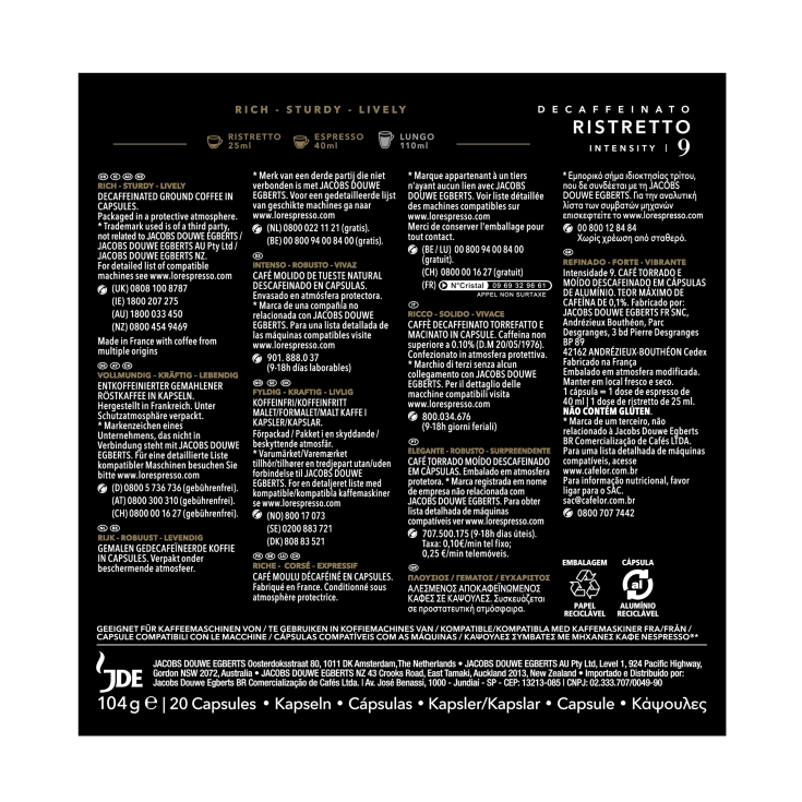 café espresso descafeinado ristretto, 20ud