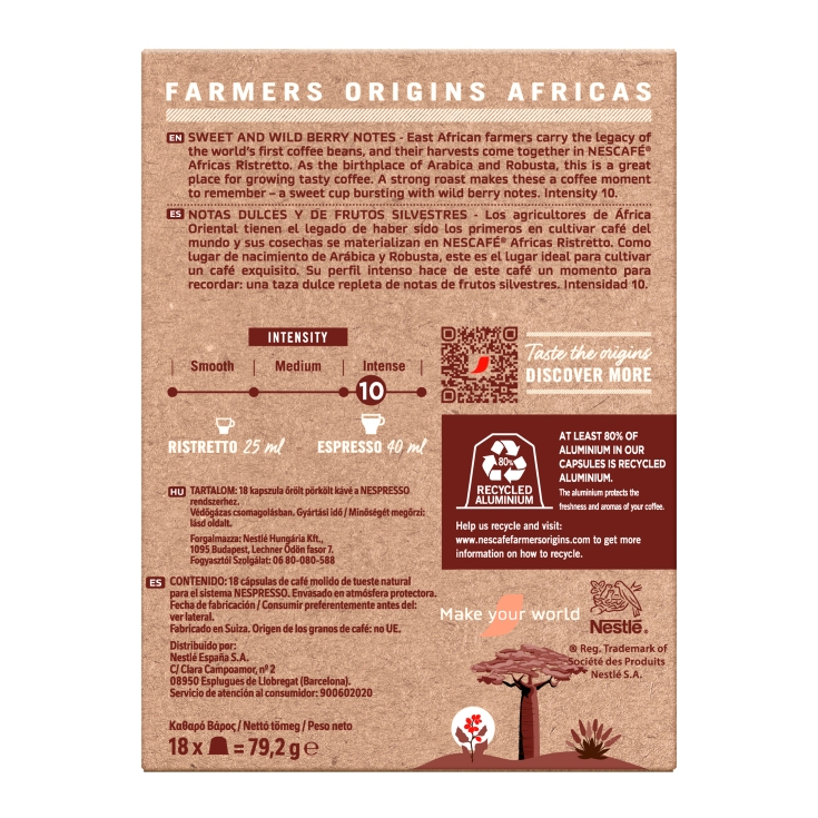 café capsula africas ristretto, 18ud