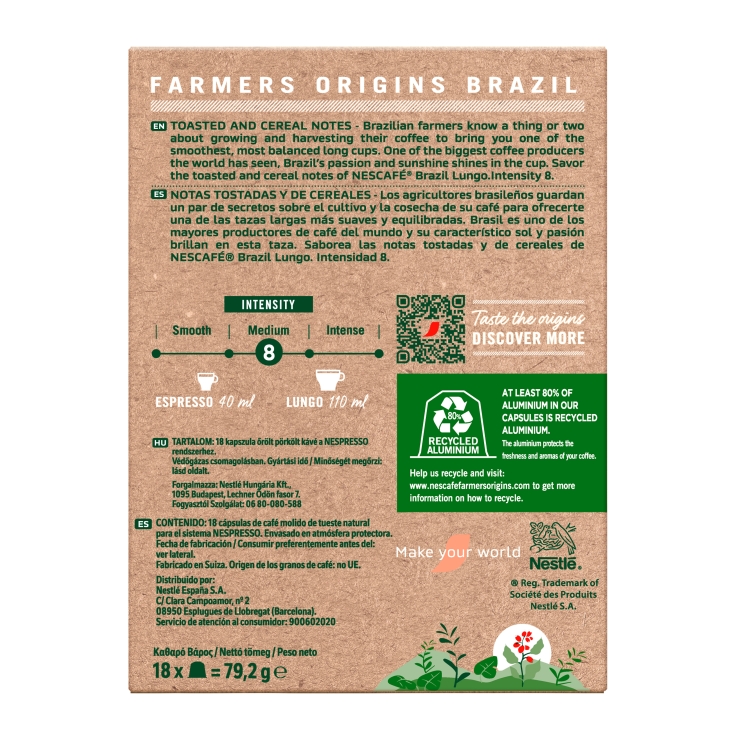 café capsula brazil lungo, 18ud