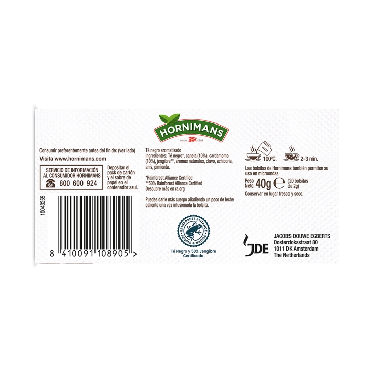 infusion té chai con especias, 20ud