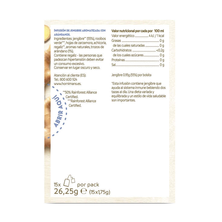 infusión jengibre/arándanos bienestar, 15ud