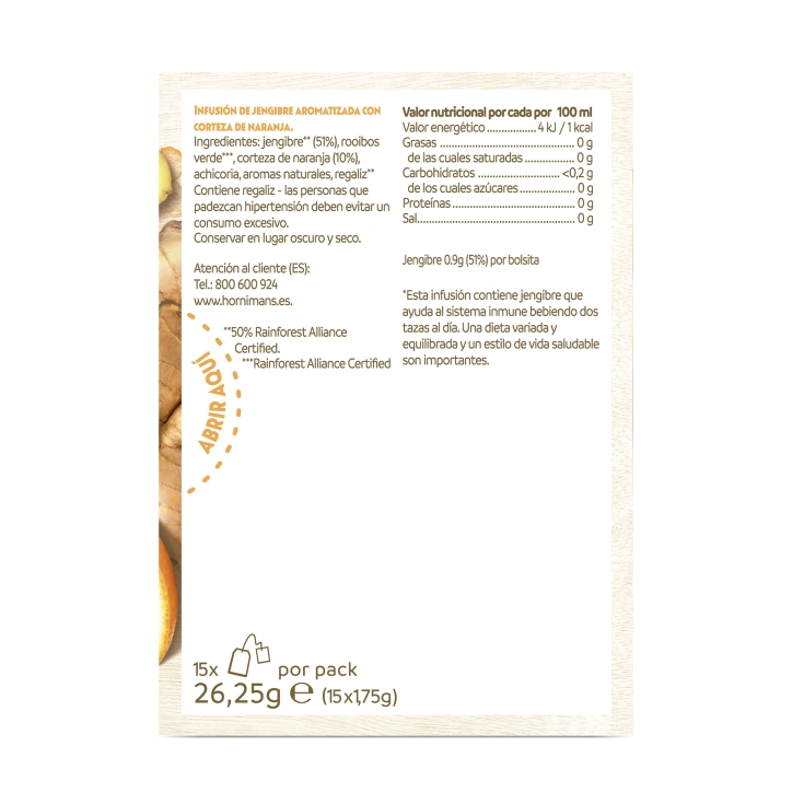 infusión jengibre naranja bienestar, 15 ud