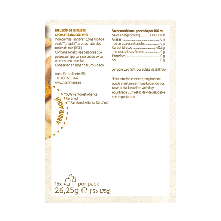 infusión jengibre/miel bienestar, 15ud
