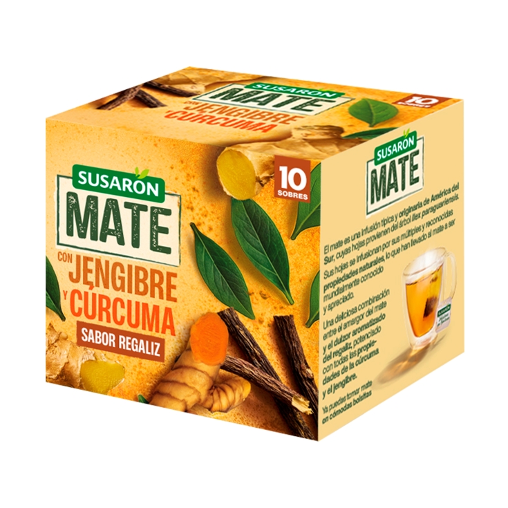 infusión mate jengibre cúrcuma, 10ud