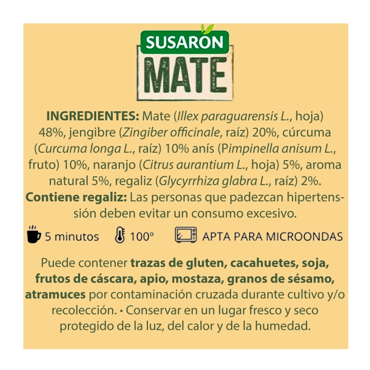 infusión mate jengibre cúrcuma, 10ud
