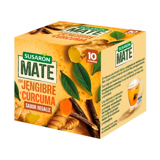 infusión mate jengibre cúrcuma, 10ud