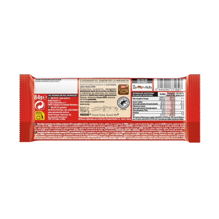 chocolate relleno galleta tostarica, 84g