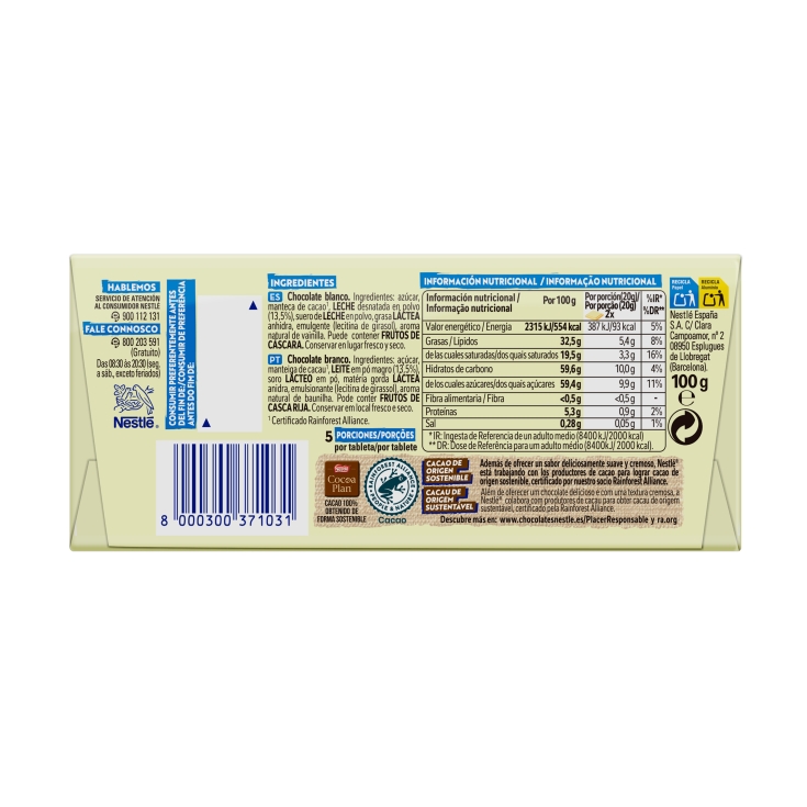 chocolate blanco, 100g